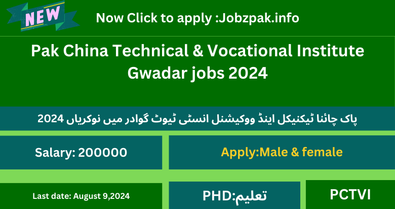 Pak China Technical & Vocational Institute Gwadar jobs 2024