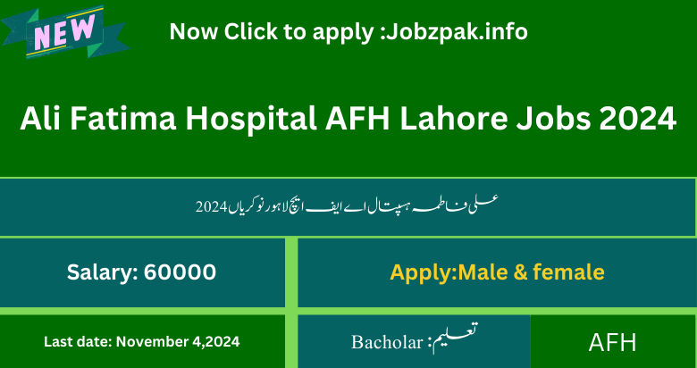 Ali Fatima Hospital AFH Lahore Jobs 2024