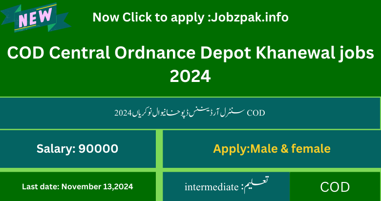 COD Central Ordnance Depot Khanewal jobs 2024