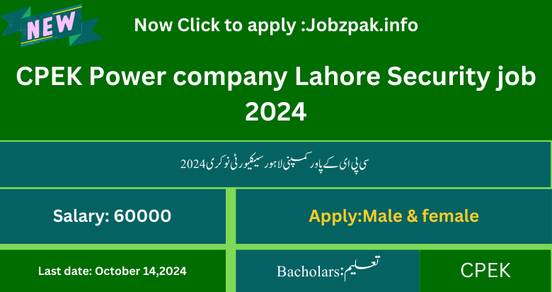 CPEK Power company Lahore Security job 2024