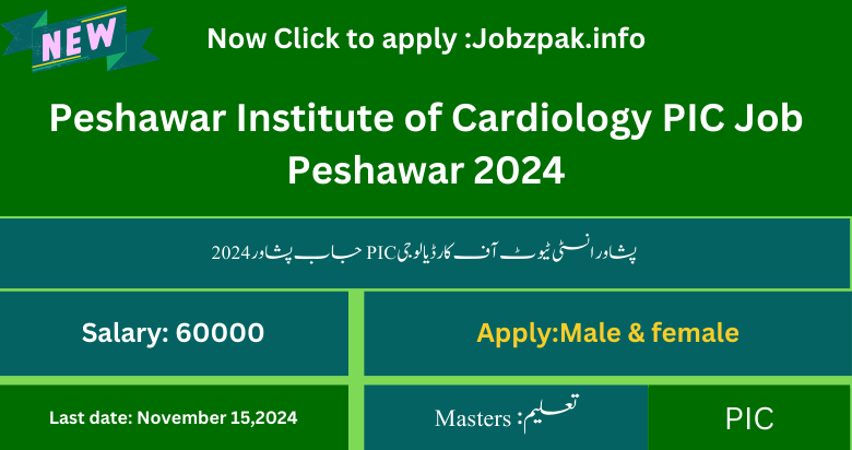 Peshawar Institute of Cardiology PIC Job Peshawar 2024