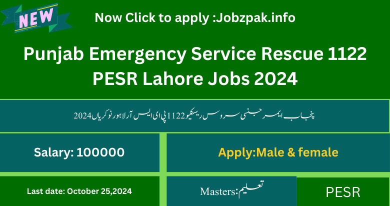 Punjab Emergency Service Rescue 1122 PESR Lahore Jobs 2024