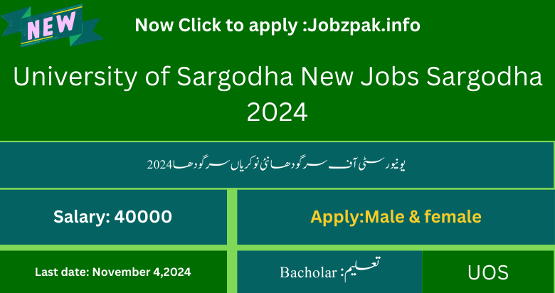 University of Sargodha New Jobs Sargodha 2024