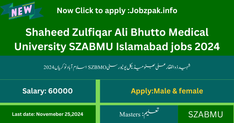 Shaheed Zulfiqar Ali Bhutto Medical University SZABMU Islamabad jobs 2024